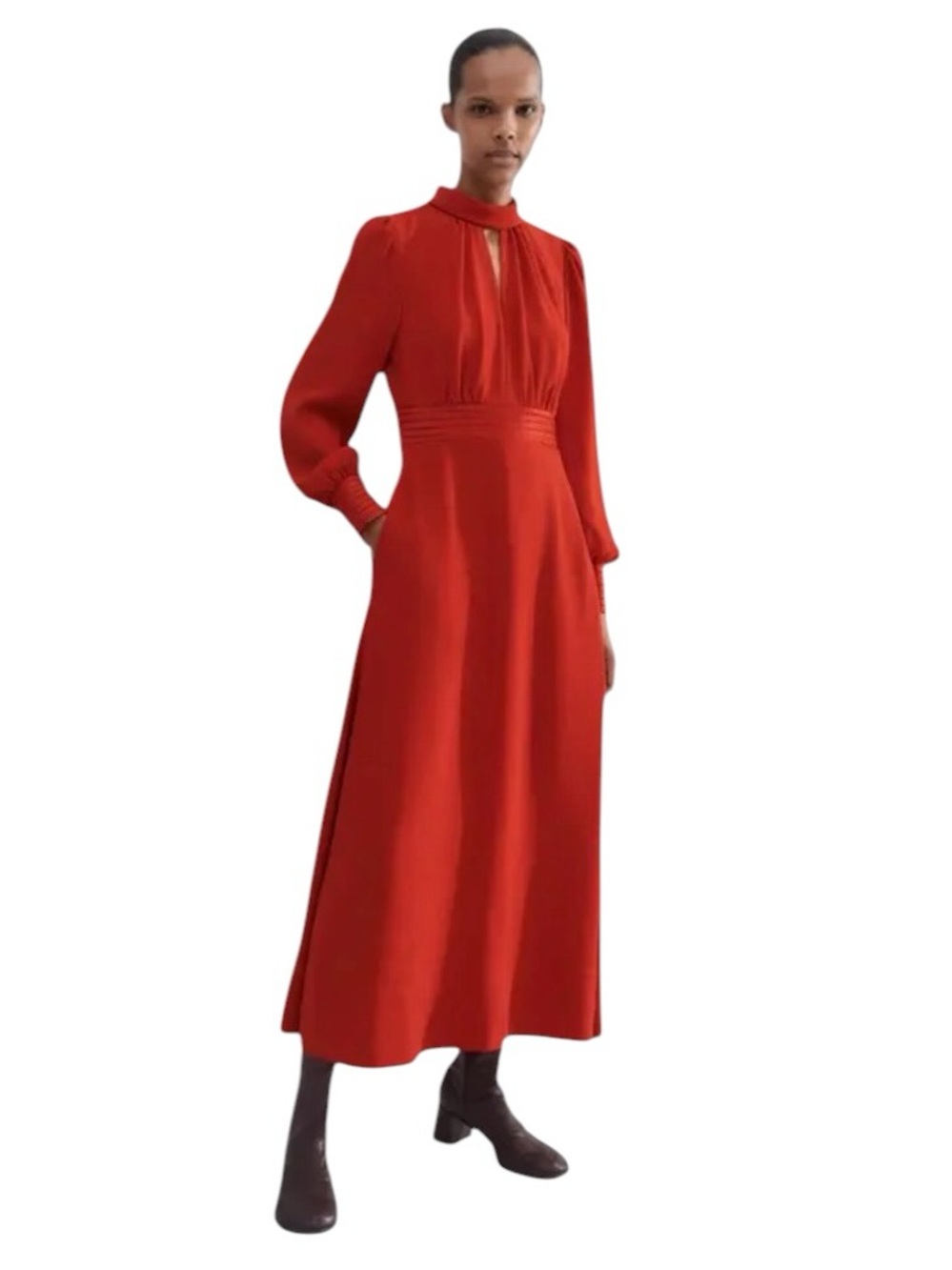 ME+EM - Crepe Maxi Dress Ladder Trim Red Long Sleeve Sz US 6 UK 10